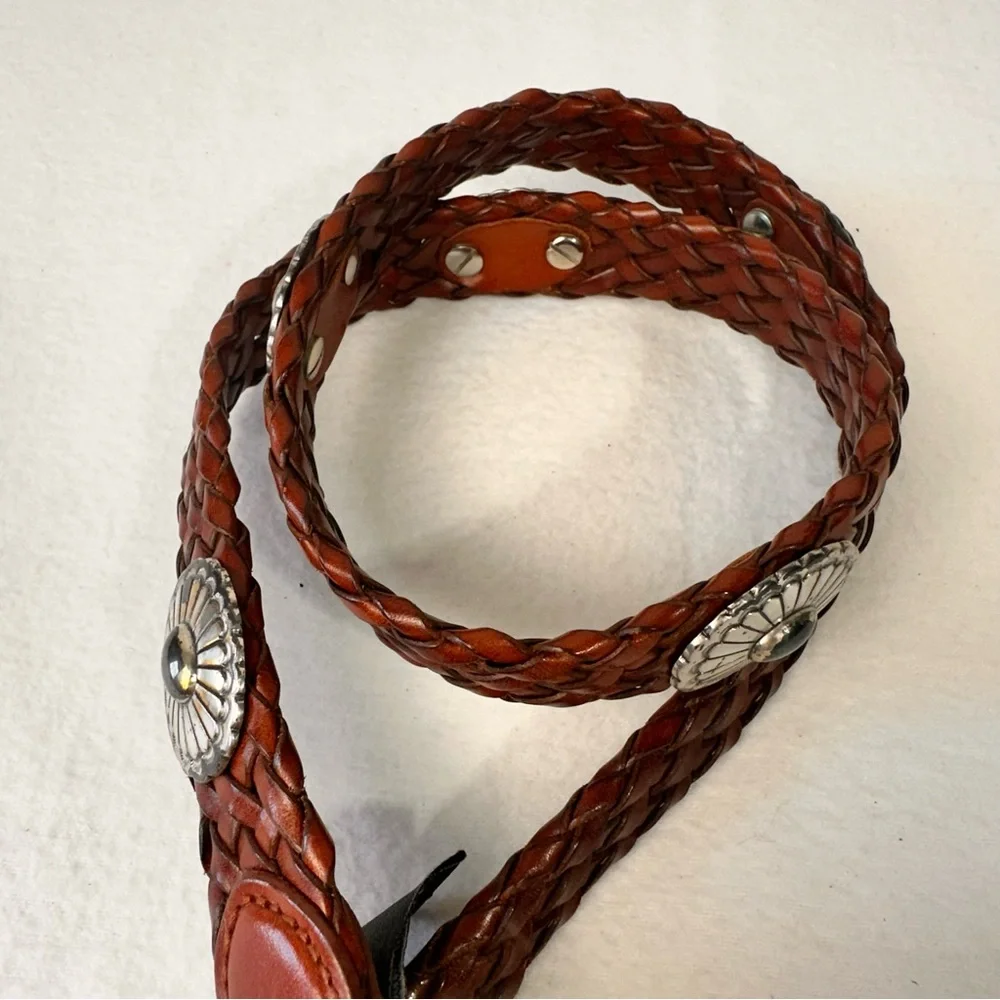 Braided Leather Western Belt  women Brown Brighton Leather Size M Vintage